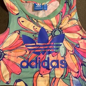 Women adidas tropical crop top muscle sleeves